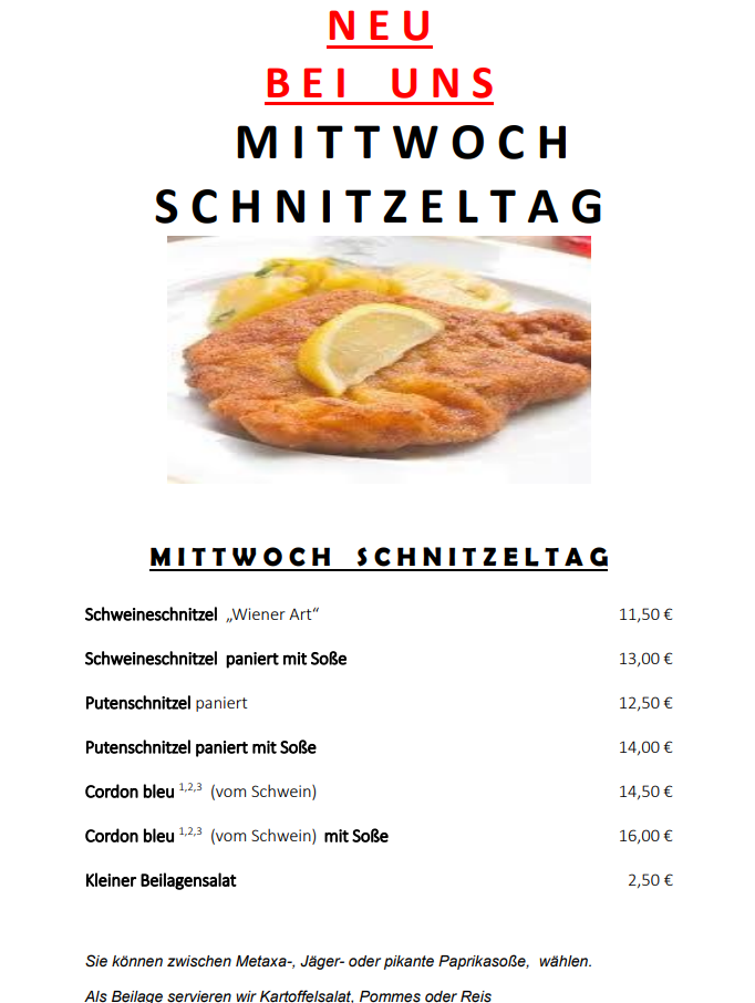 Mittwoch Schnitzeltag